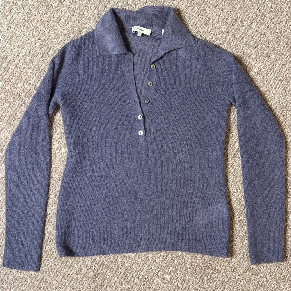 Vince Purple Collared Button Knit Pullover Sweate… - image 1